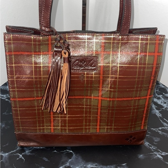 PATRICIA NASH Handbag Toscano Tote Autumn Plaid Leaf Logo Tote Bag AUTHENTIC - Picture 6 of 13